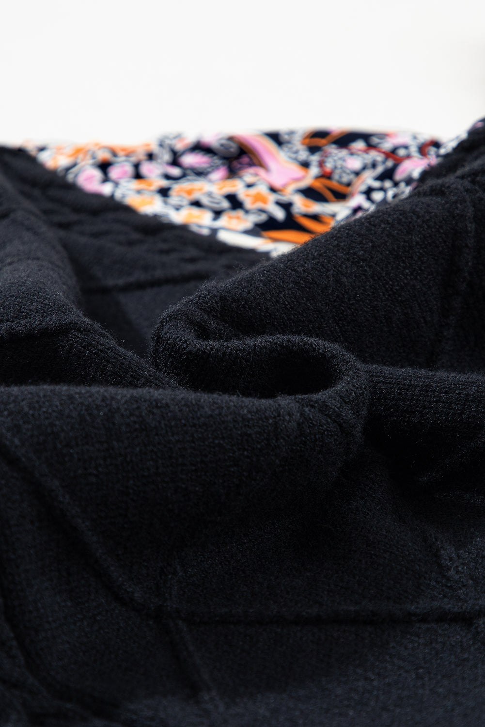 Black Contrast Floral Sleeve Peplum Sweater eAura