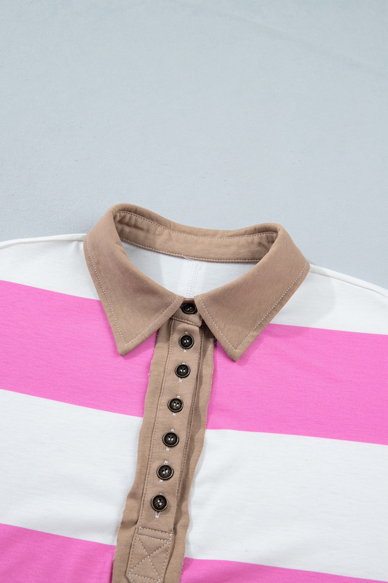 Colorblock Trim Polo Tee Drawstring Mini Skort 2pcs Set – Rose Stripe