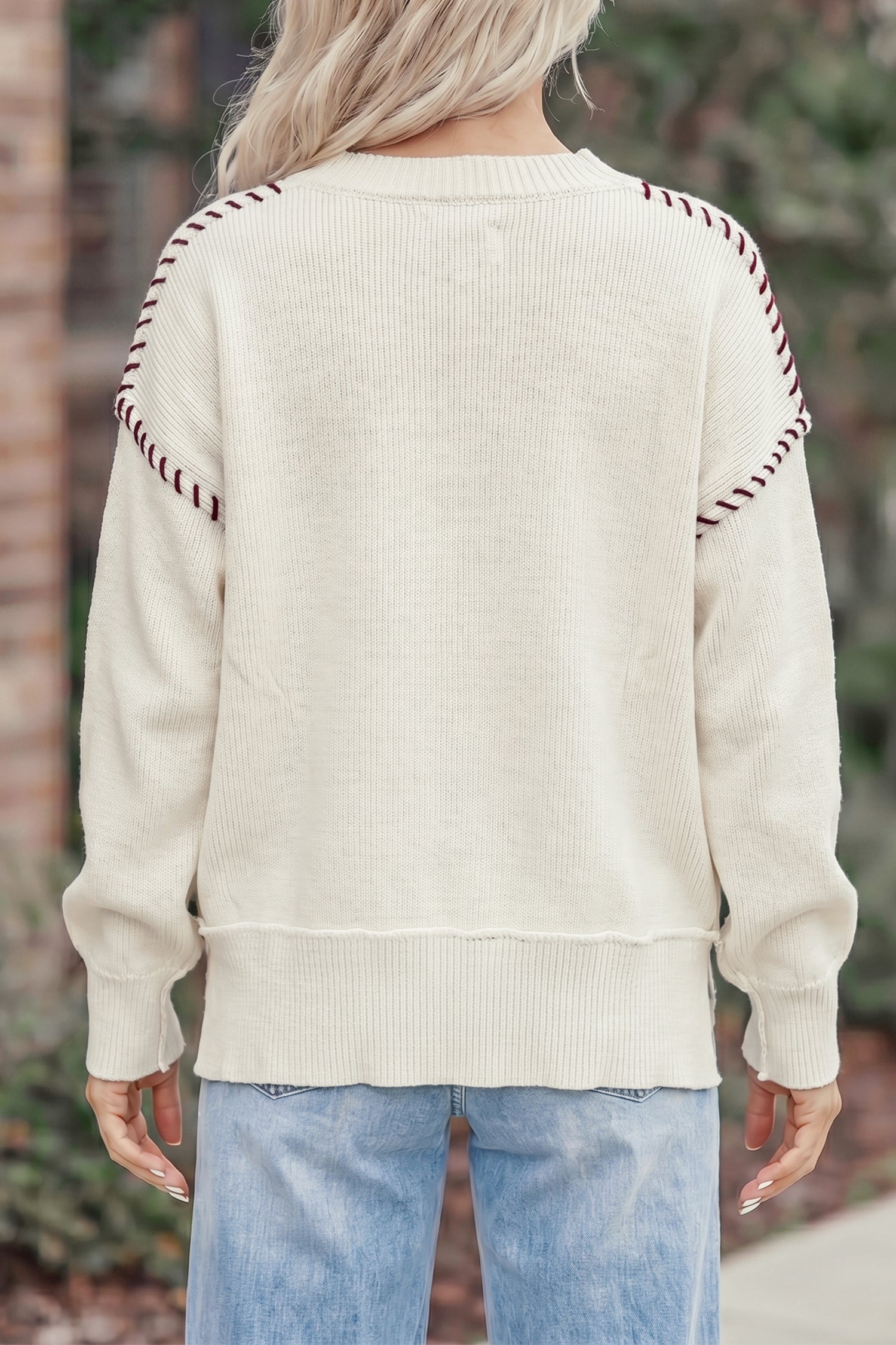 Drop Shoulder Game Day Letter Print Pullover Sweater – Beige