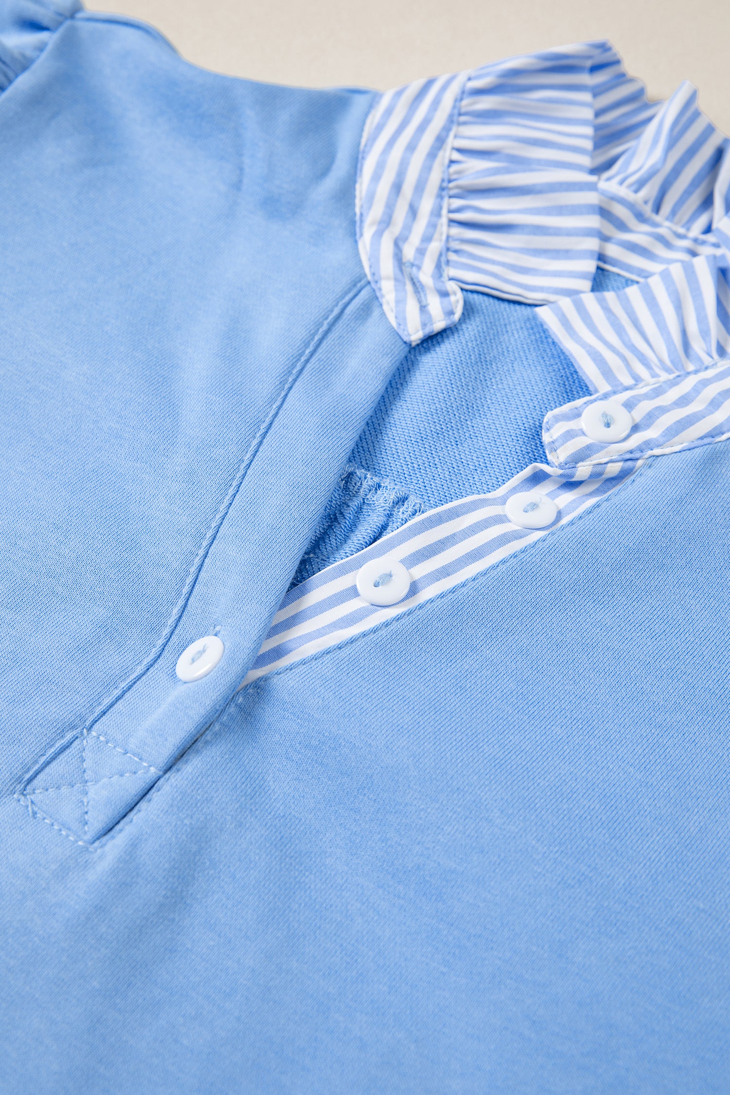 Striped Frilled Collar Short Sleeve Blouse