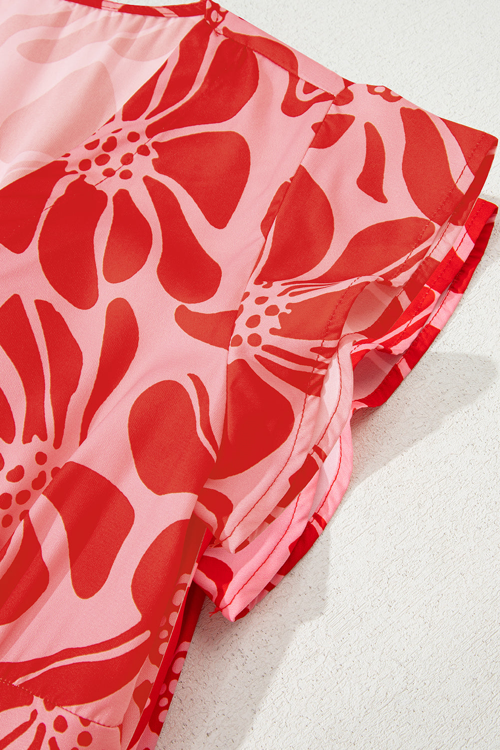 Floral Short Sleeve V-Neck Buttoned Shirred Waist Long Dress - eAura