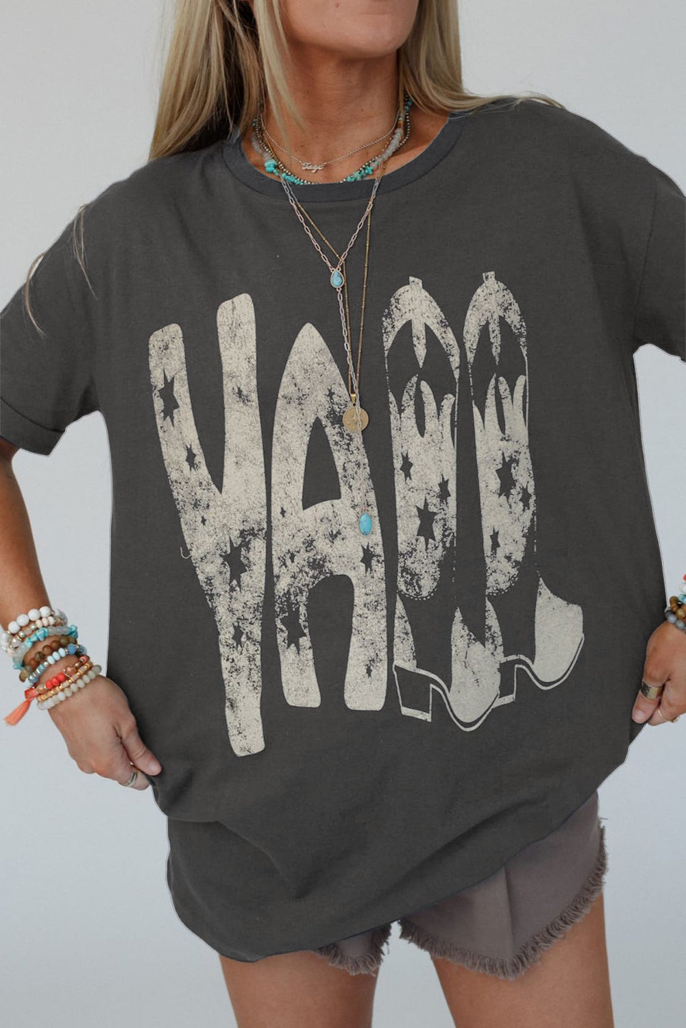Carbon Grey Vintage Yall Cowboy Boots Graphic Tee eAura