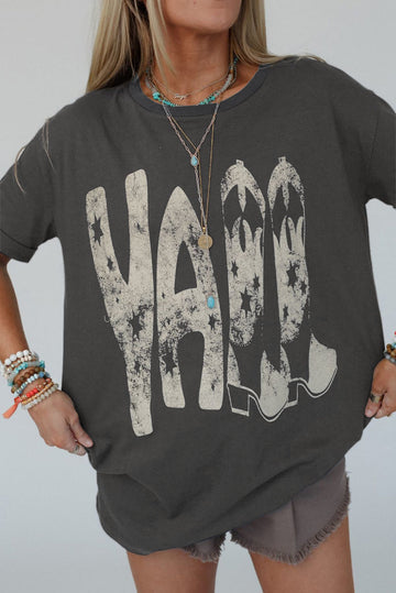 Carbon Grey Vintage Yall Cowboy Boots Graphic Tee eAura