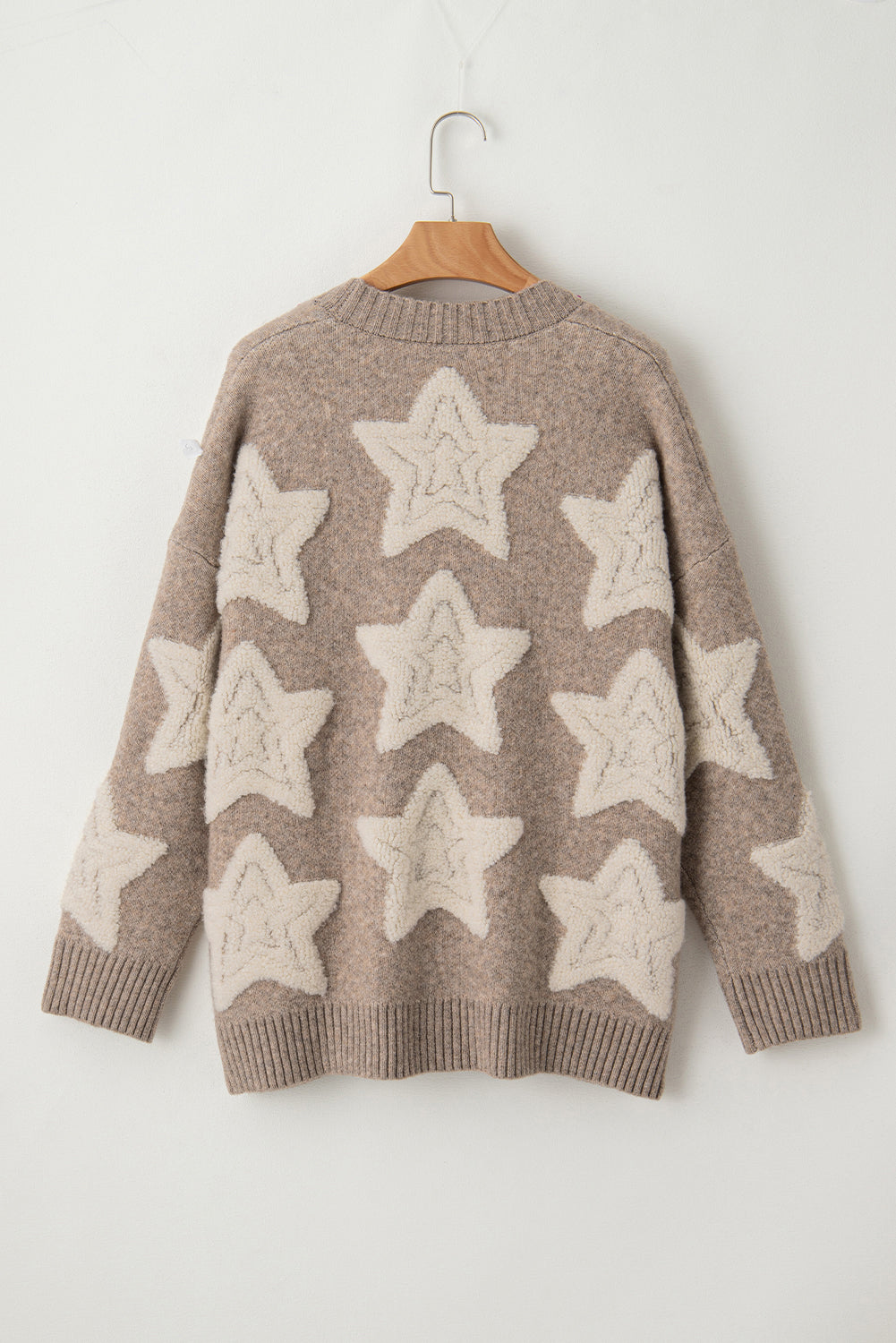 Sherpa Star Pattern Textured Sweater Cardigan with Pockets eAura
