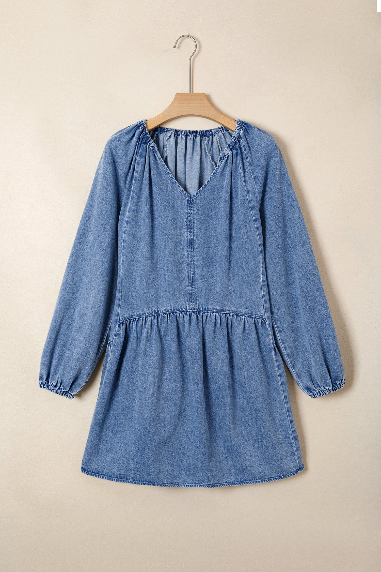Puff Sleeve Ruffled Denim Mini Dress – Blue