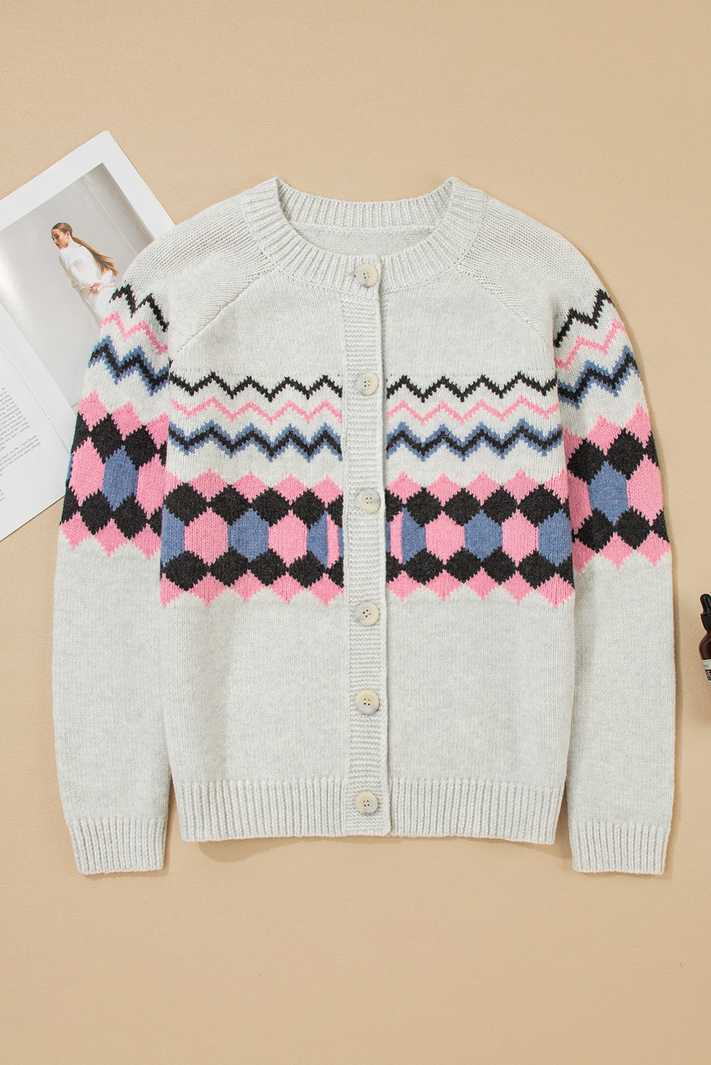 Pink Stripe Geometric Button Up Sweater Cardigan Dear-Lover Dropshipping