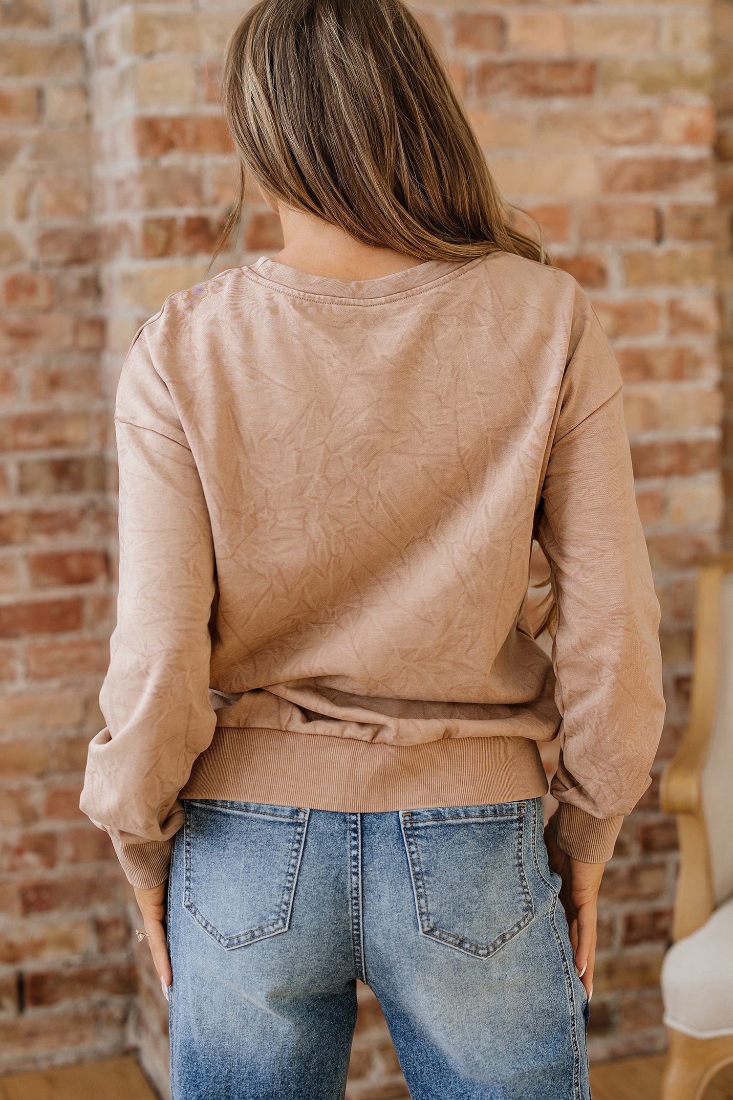 "Saved By Grace" Letter Embroidery Mineral Wash Loose Sweatshirt - eAura