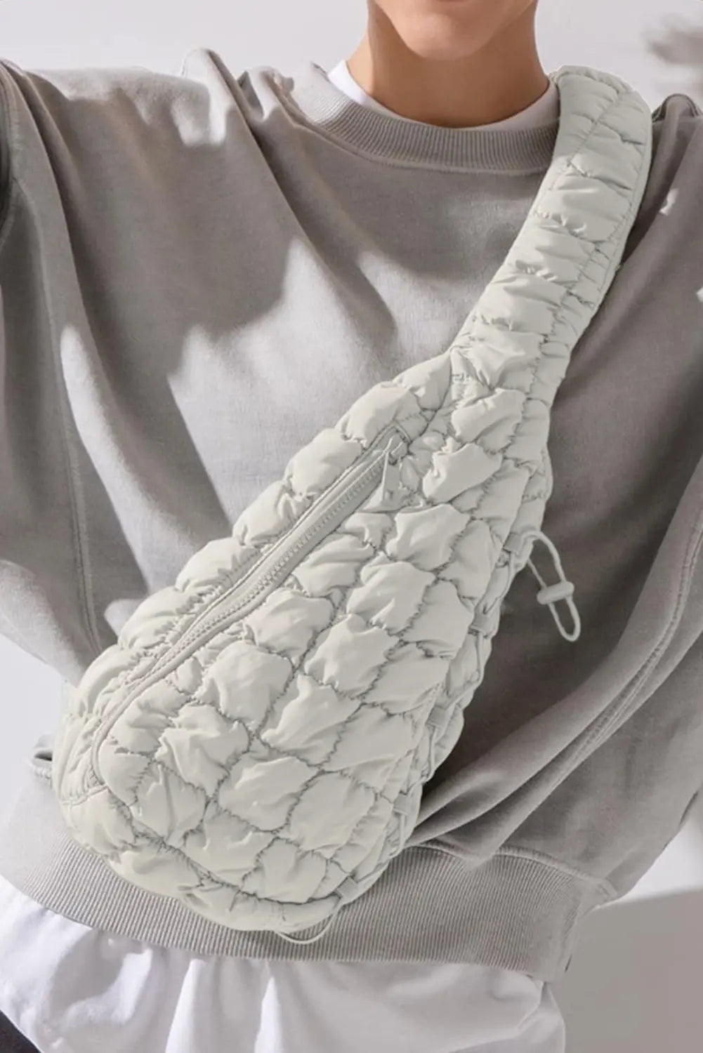 Black Marshmallow Quilted Drawstring Decor Sling Bag