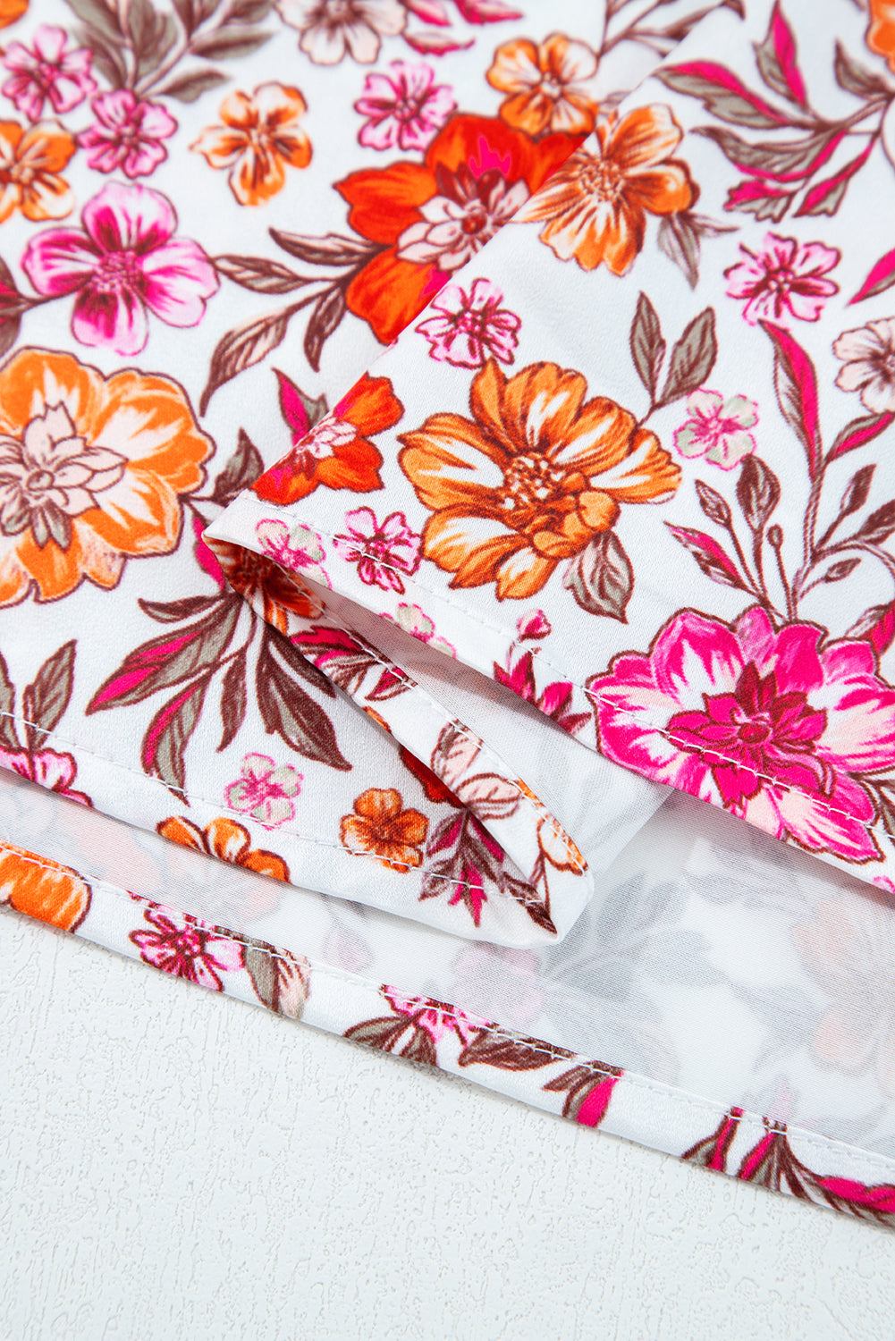 Pink Floral Print Tie Split Neck Bracelet Sleeve Blouse Dear-Lover Dropshipping