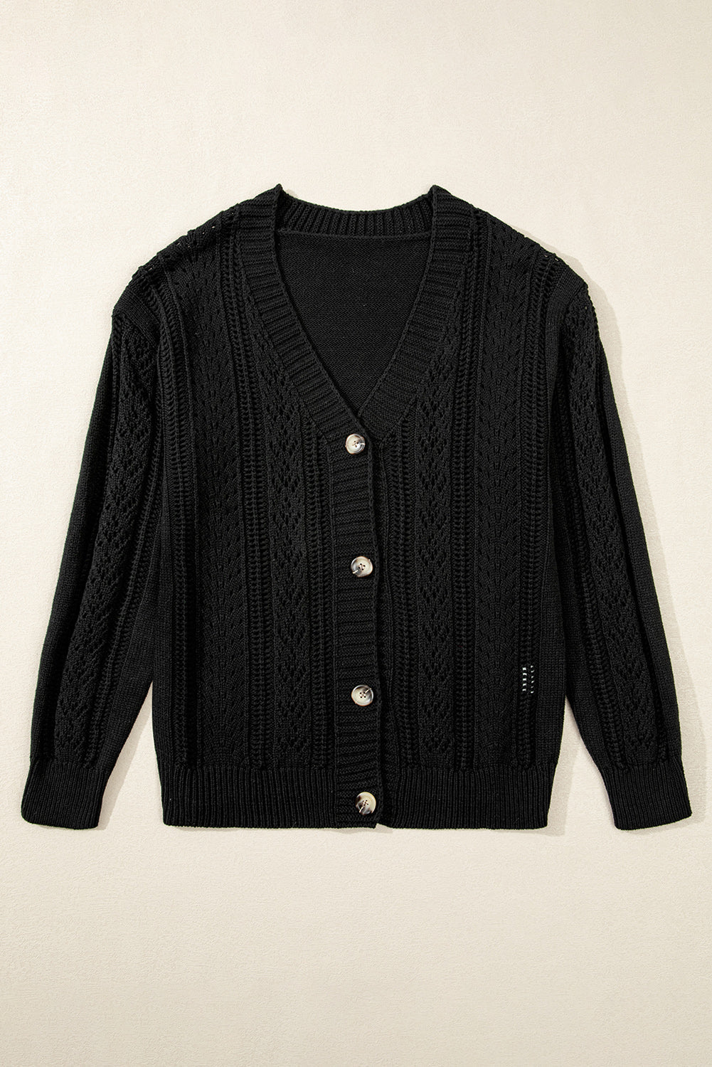 Black Open Knit Drop Shoulder Sweater Cardigan eAura