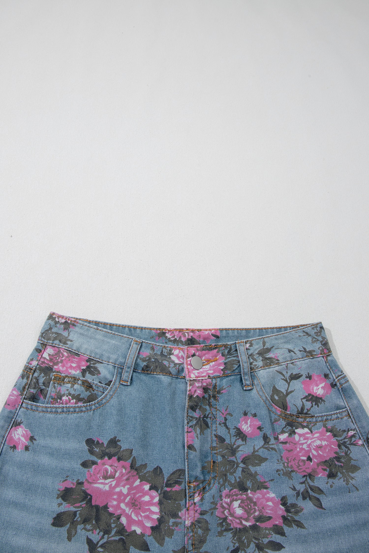 Floral Print Bootcut Jeans – Sky Blue Denim