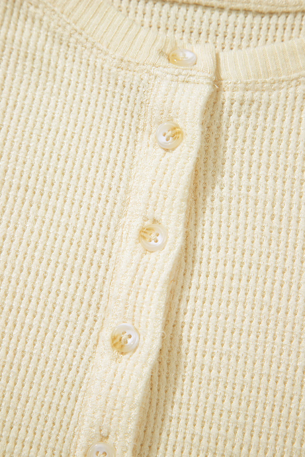 CreamTextured Half Buttons Henley Top - eAura