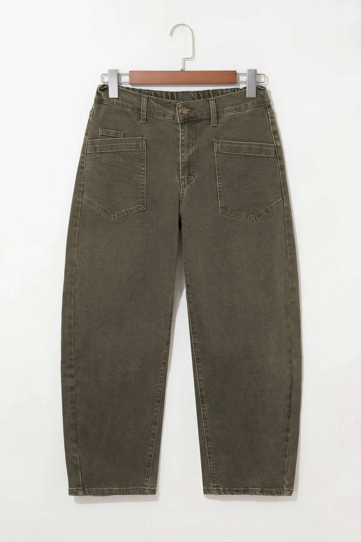 Solid Colour Square Patch Pocket Ankle-length Barrel Jeans – Beau Blue