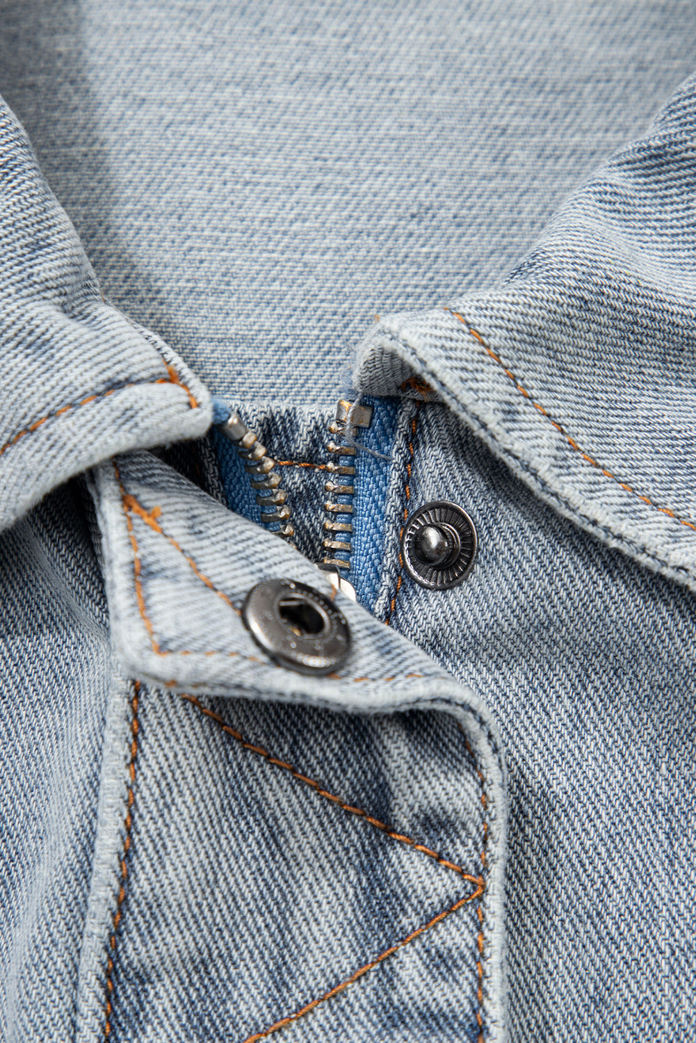 Blue Zip Up Washed Denim Jacket - eAura