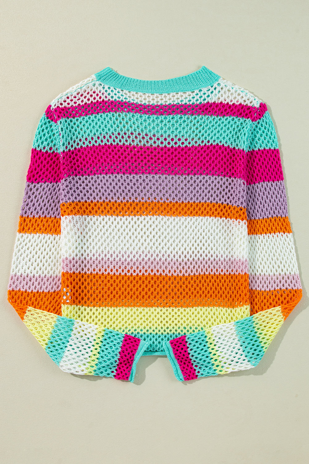 Rose Red Colourblock Patchwork Knit Crochet Eyelet Sweater eAura