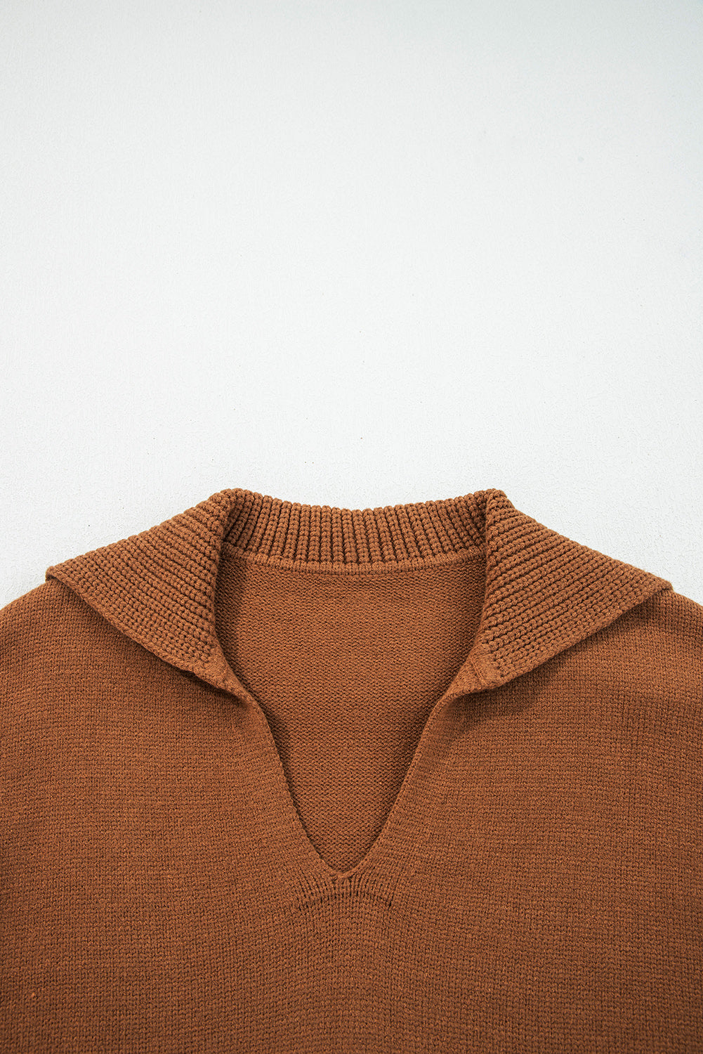 Collared V-Neck Ribbed Edge Sweater - eAura