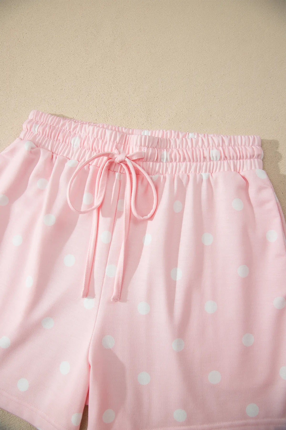 Polka Dot Short Sleeve Loose Top Drawstring Shorts Set – Pink