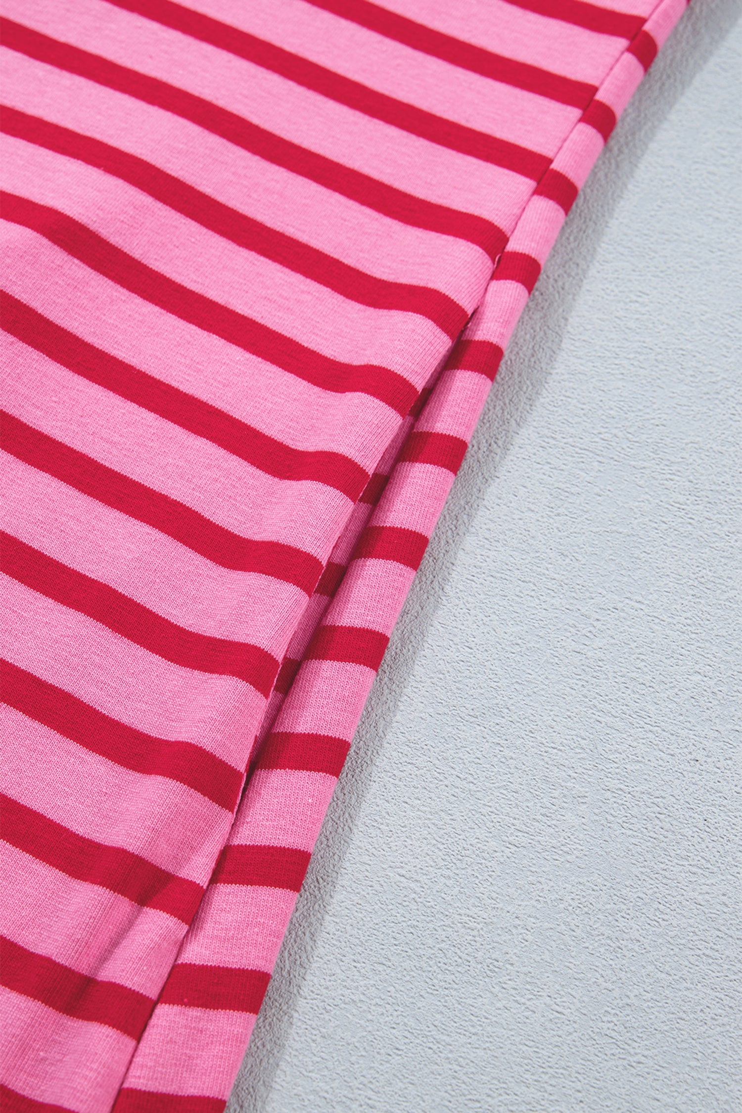 Striped Short Sleeve Scalloped Trim Side Slit T-Shirt Dress – Rose Stripe