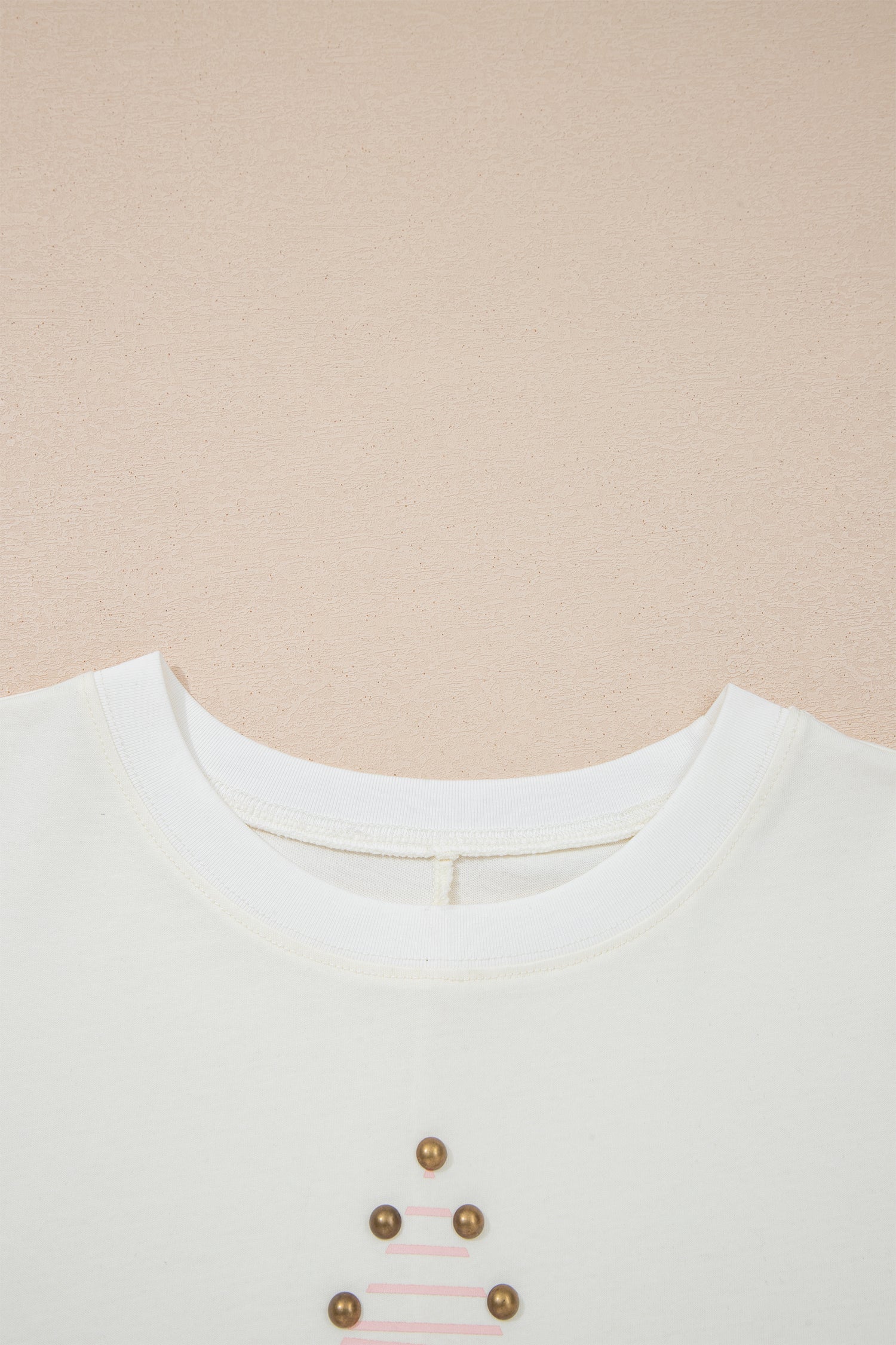 Star Print Stud Detail Cotton Jersey Top – Beige