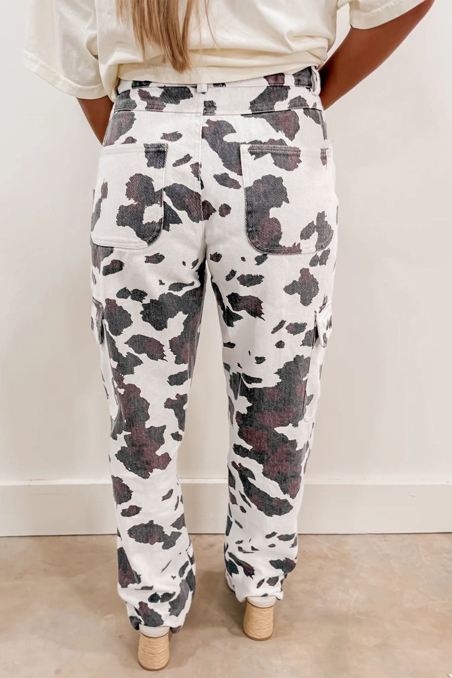 Brown Cow Spots Printed Multi Pocketed Jeans - Bottoms/Jeans