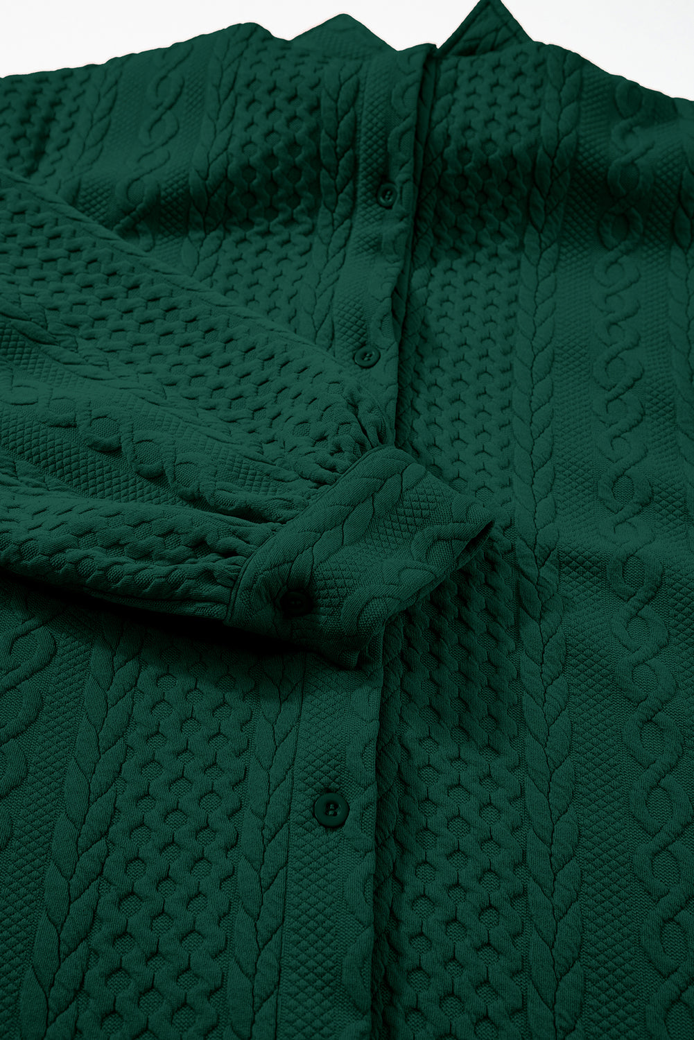 Cable Texture Puff Sleeve Loose Shacket - eAura