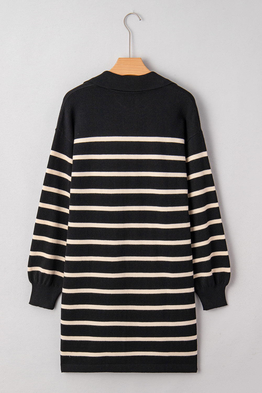 Striped Polo Collar Puff Sleeve Sweater Mini Dress eAura