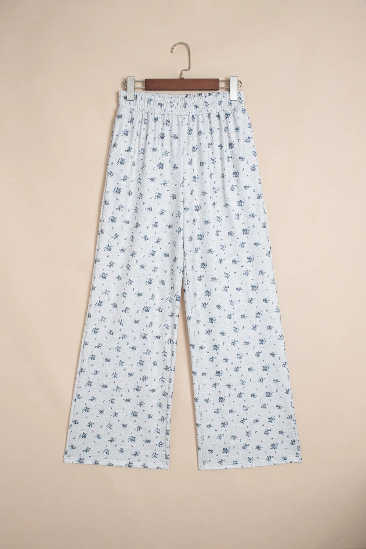 Floral Print Elastic Waist Full Length Regular Pants – Grey