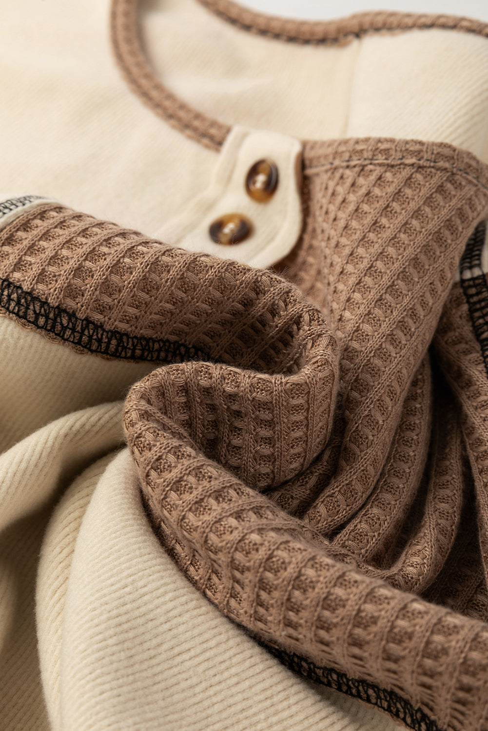 Waffle Stitch Detail Long Sleeve Boxy Top - eAura