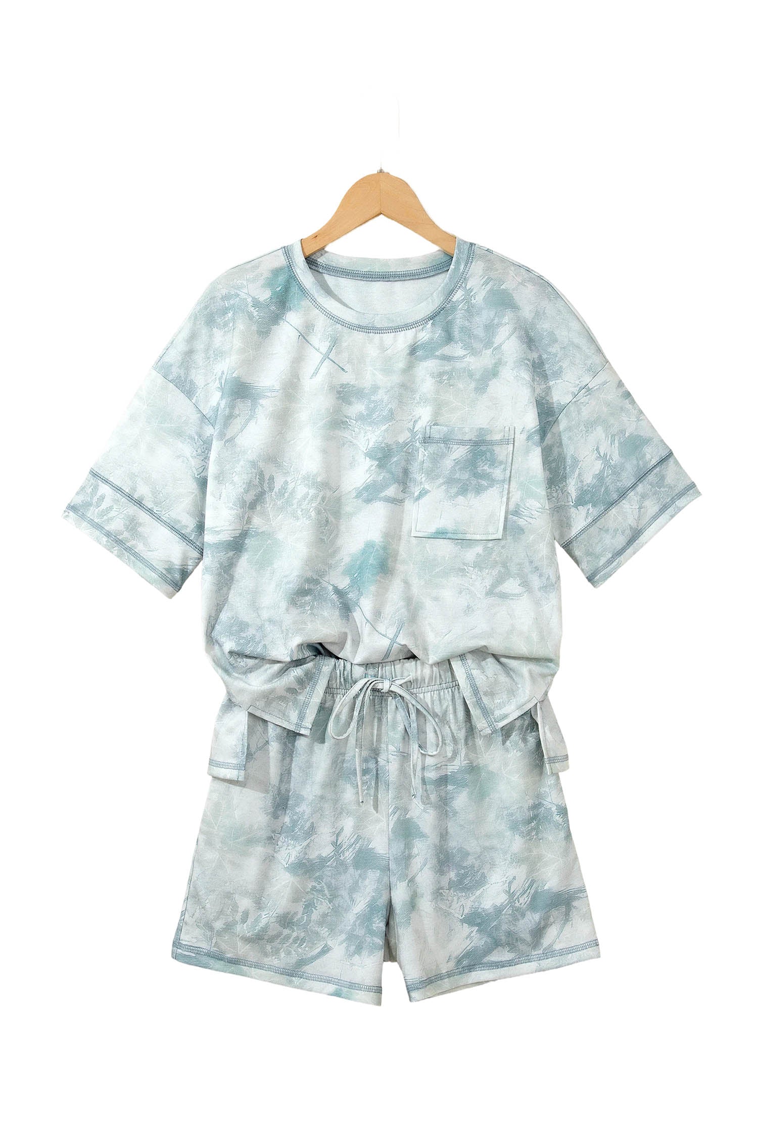 Casual Camouflage Short Sleeve Elastic Waist 2pcs Set – Green