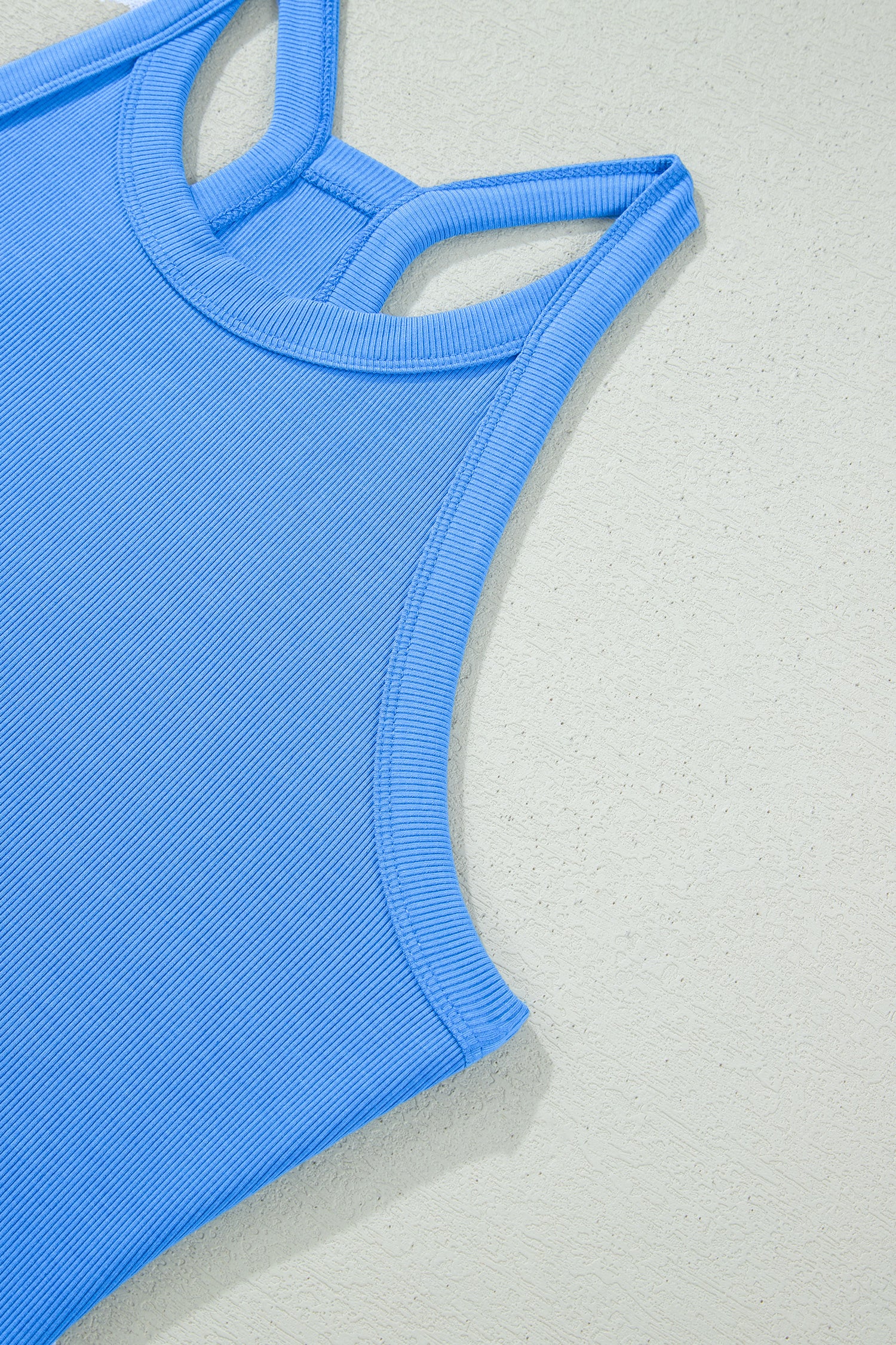 Sky Blue Slim Tank Top Elastic High Waist Shorts 2pcs Outfit – Light Blue