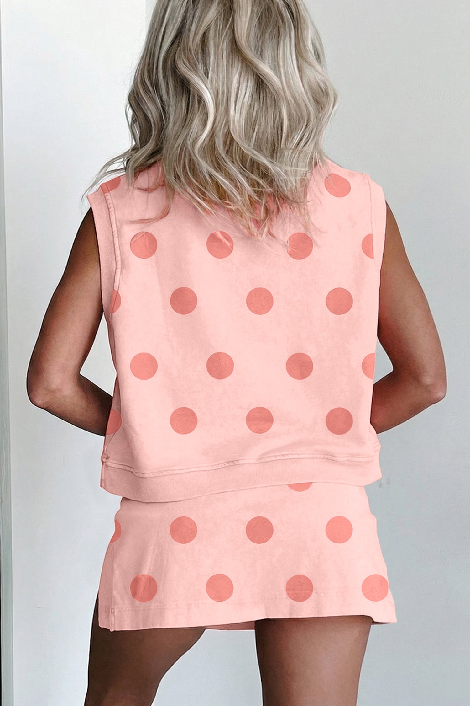 Ribbed Trim Polka Dot Print Tank Split Mini Skort Co-ord Set