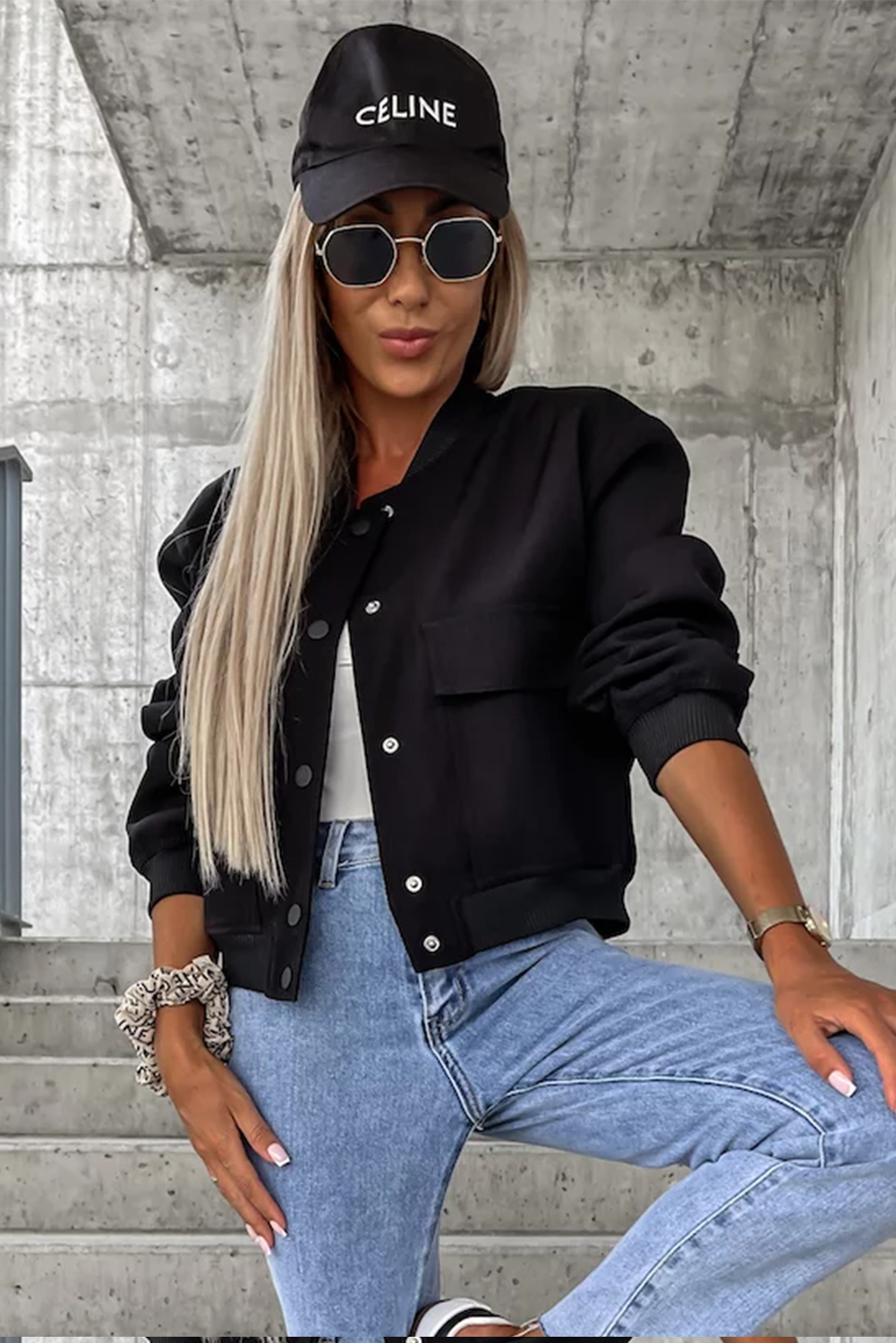 Black Big Pockets Baseball Collar Jacket Beagle Boutique Fashion Outlet