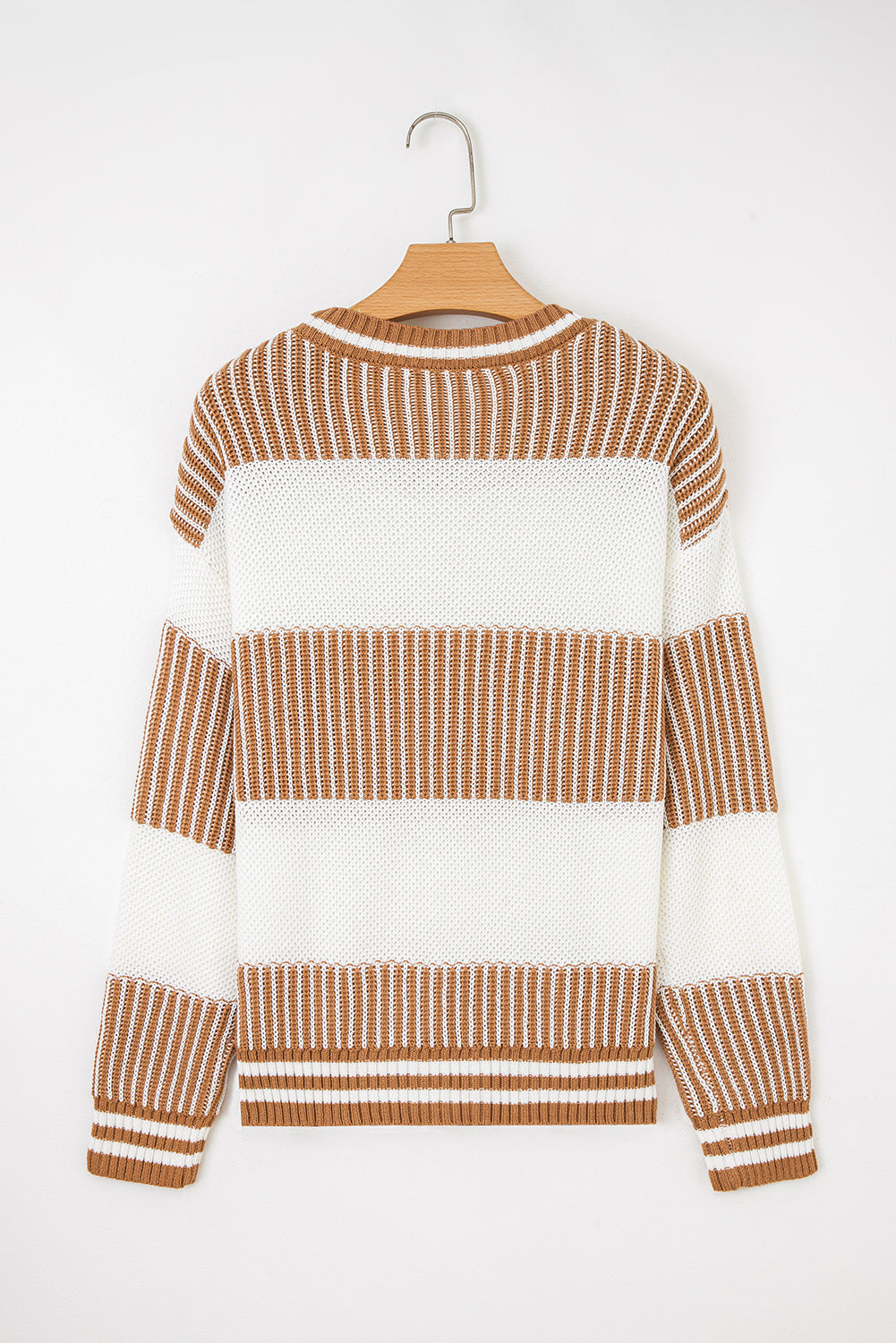 Two Tone Striped Patchwork Drop Shoulder Oversized Sweater - eAura