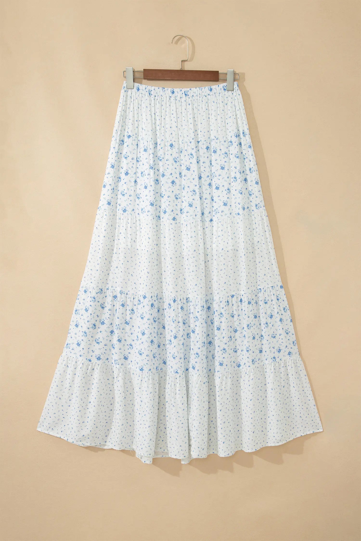 High Waist Tiny Floral Print Boho Maxi Skirt – Sky Blue