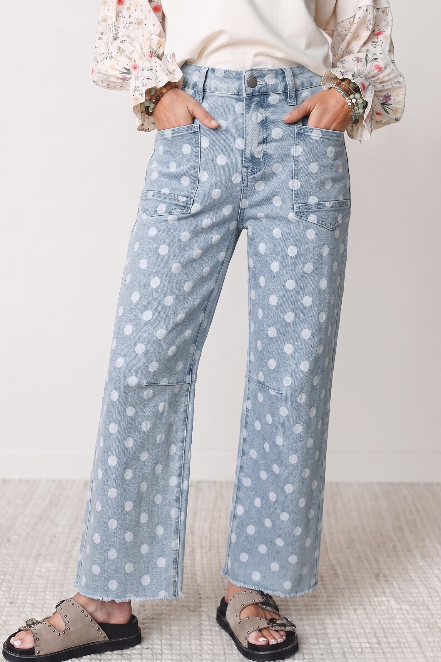 Polka Dot Casual Slim Fit Jeans – Pink