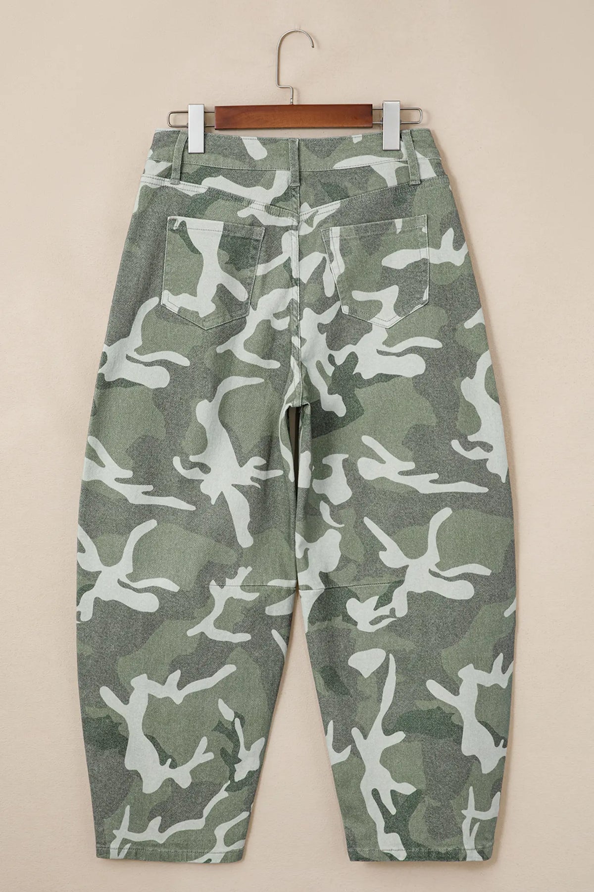 Camo Print Button Fly Straight Leg Ankle Length Jeans – Green
