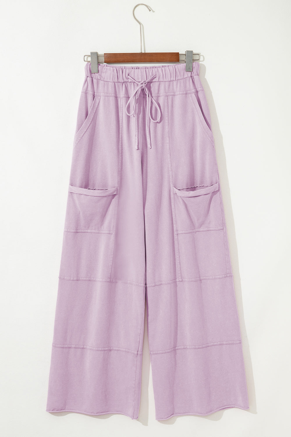 Mineral Wash Exposed Seam Drawstring High Waist Wide Leg Cargo Trousers eAura