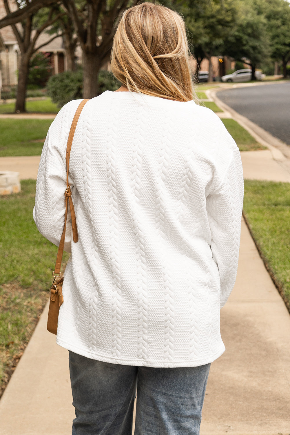 White Cable Textured Loose Plus Size Sweatshirt BB Fashion Outlet