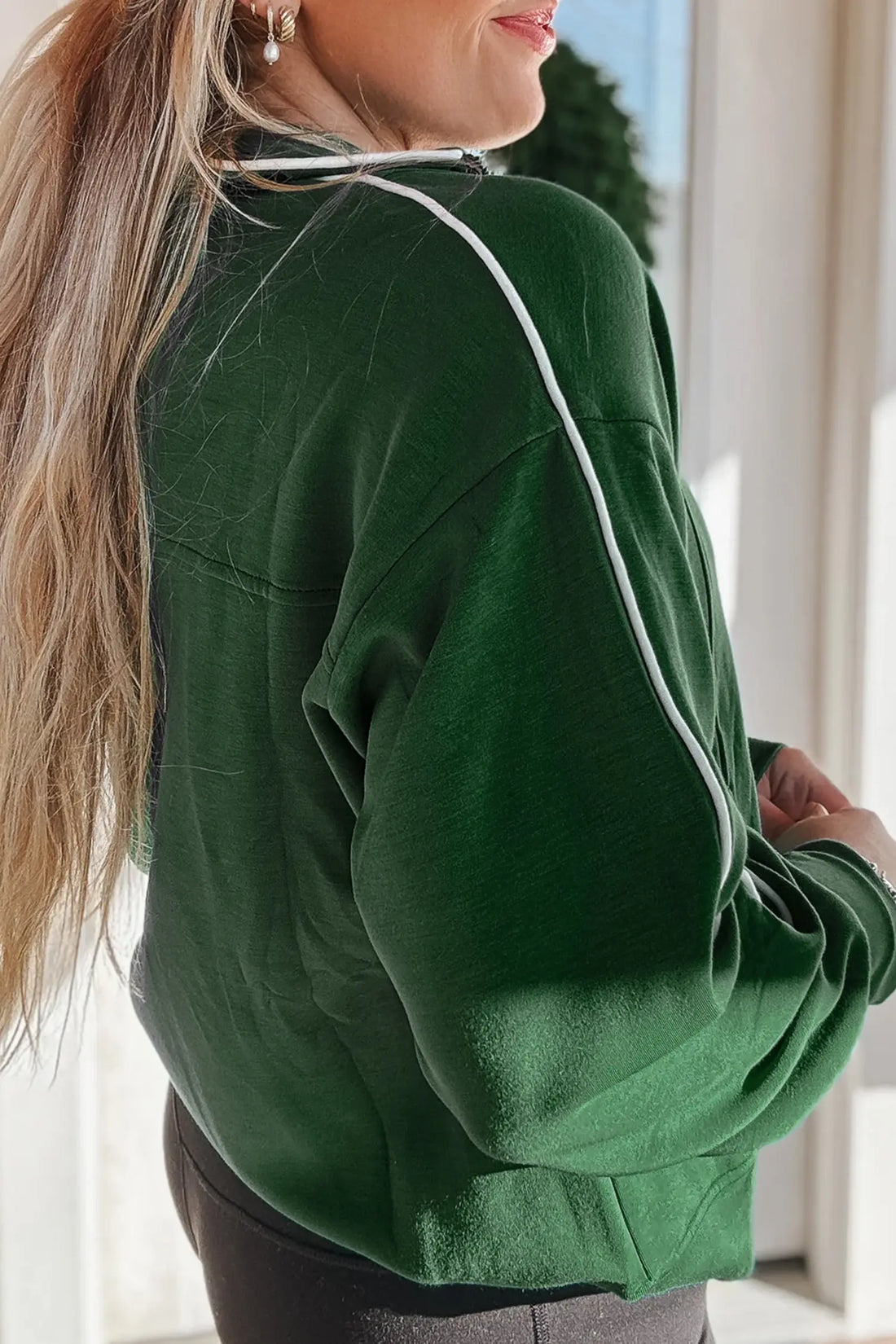 High Neck Zip-Up Loose Fit Sweatshirt
