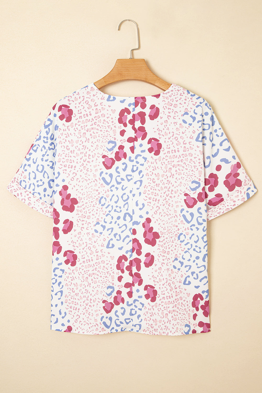 Mixed Leopard Print V Neck Short Sleeve Blouse eAura