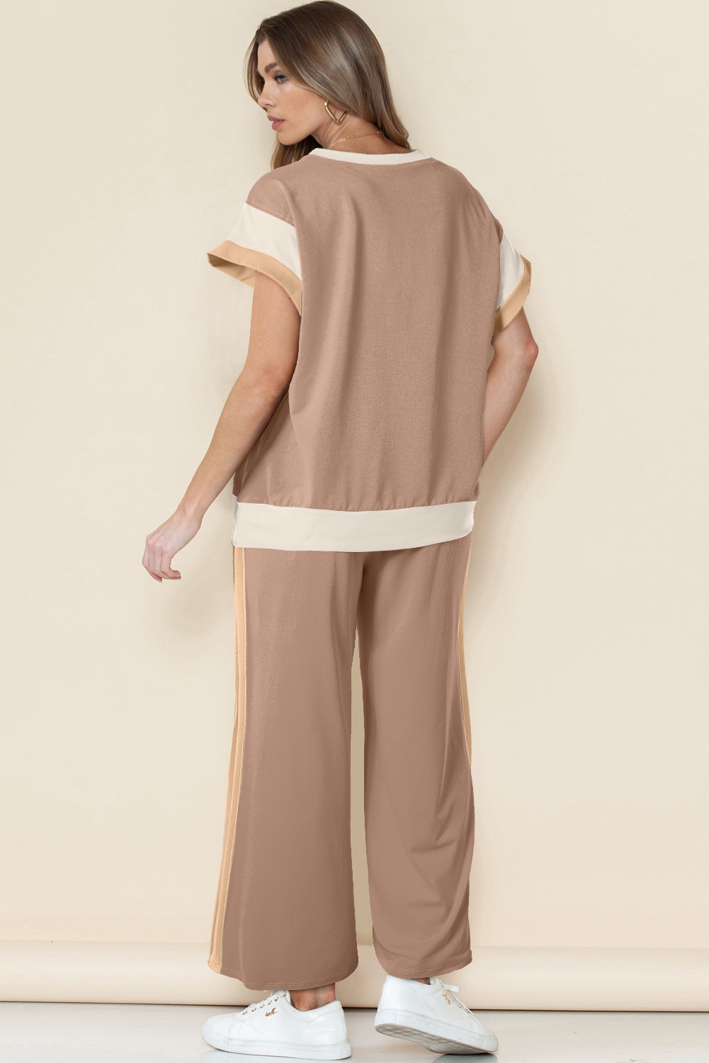 Colour Block Detail Casual Two-piece Outfit - eAura