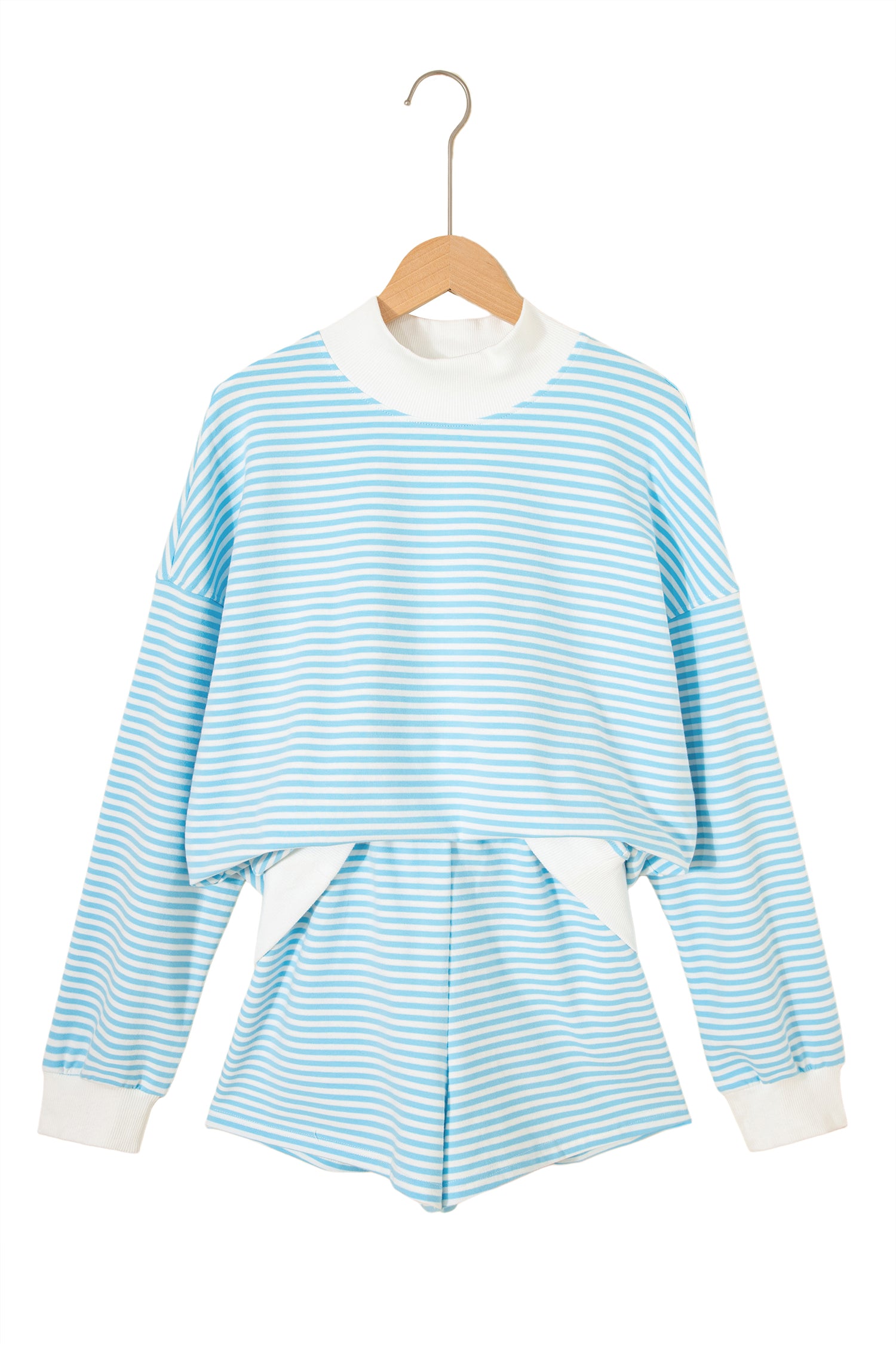 Stripe Oversize Mock Neck Sweatshirt and Shorts Set