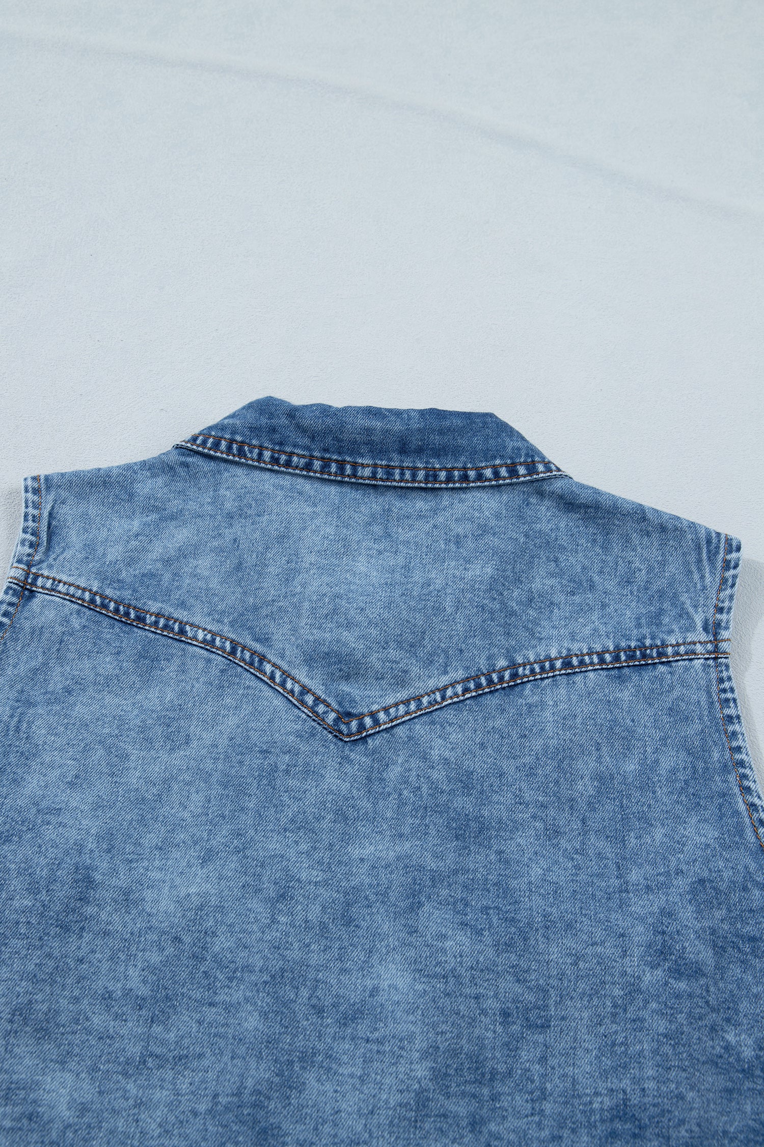 Buttoned Front Collared Denim Sleeveless Top
