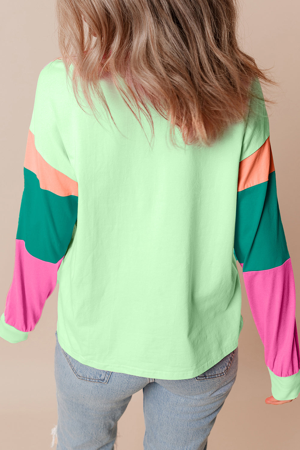 Dark Blue Colourblock Patchwork Long Sleeve Loose Top eAura