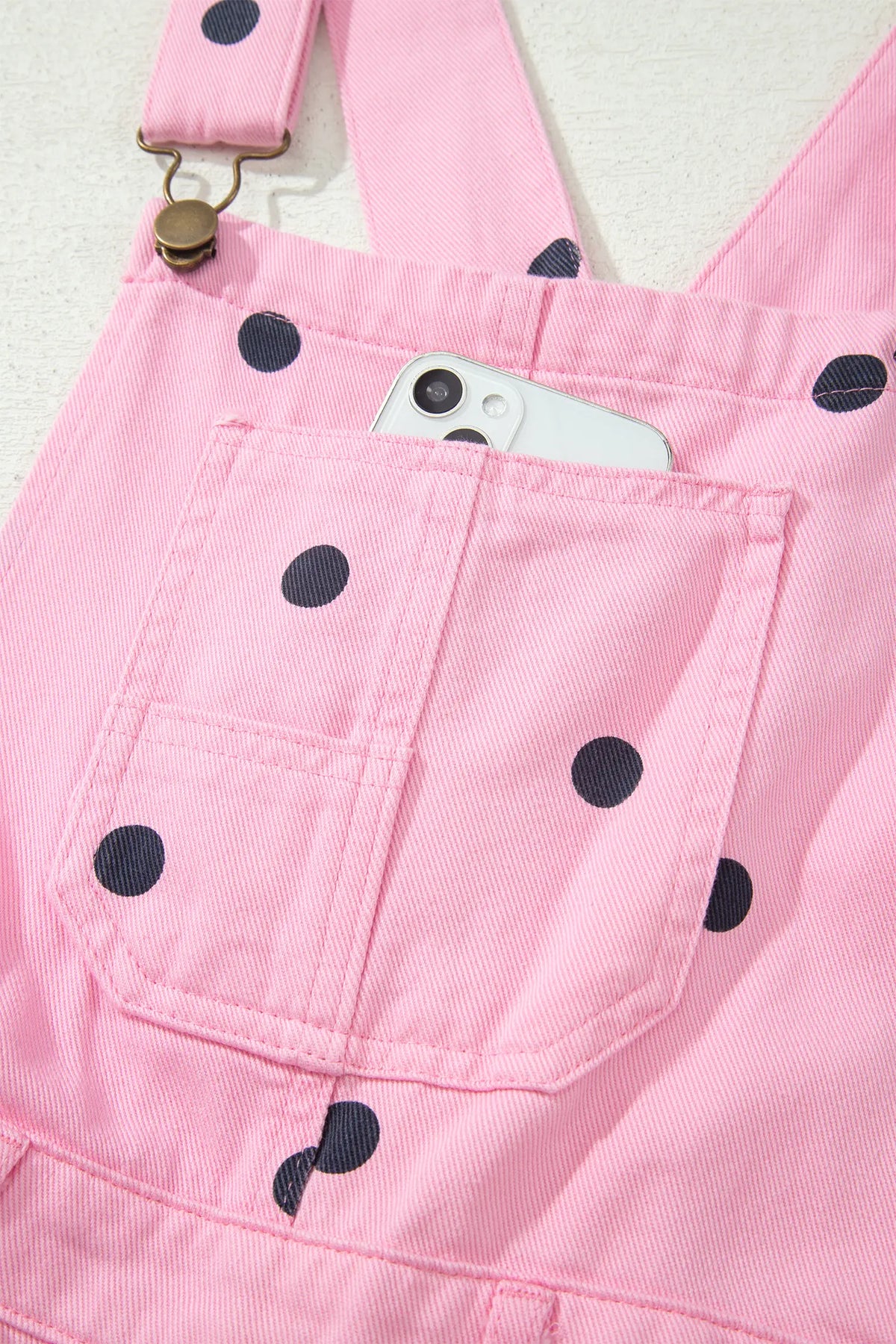 Polka Dot Print Bib Pocket Denim Barrel Overalls