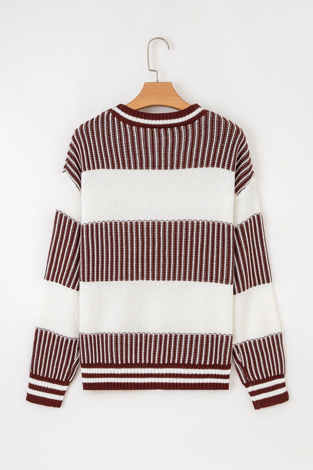 Two Tone Striped Patchwork Drop Shoulder Oversized Sweater - eAura