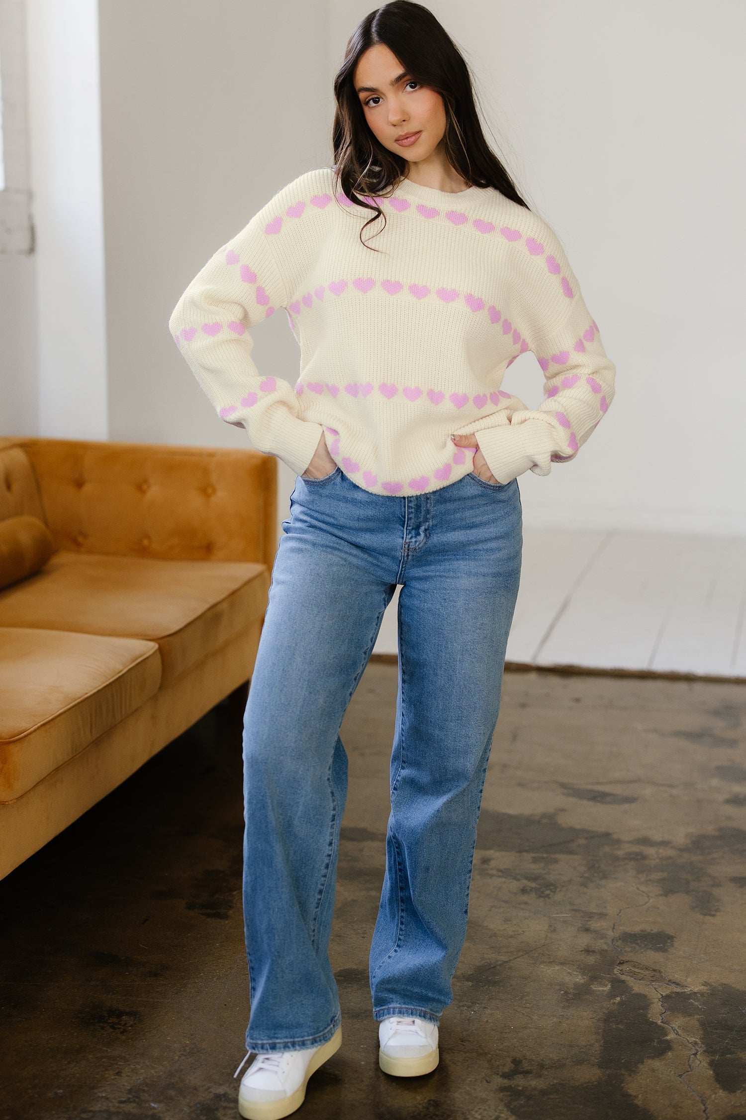 Heart Pattern Rib Knit Sweater - Sweaters & Cardigans/Sweaters