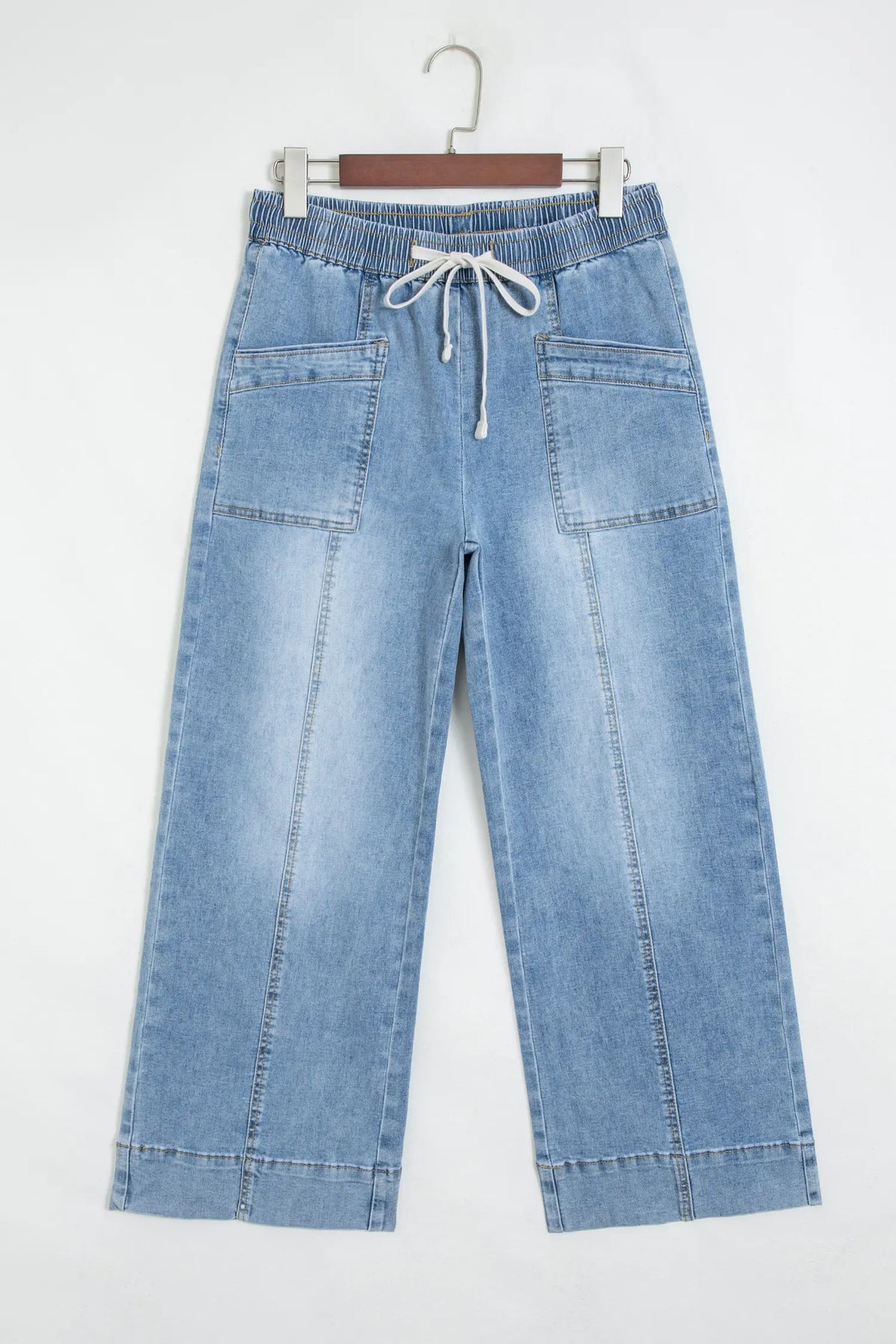 Beau Drawstring Waist Wide Leg Ankle Length Jeans