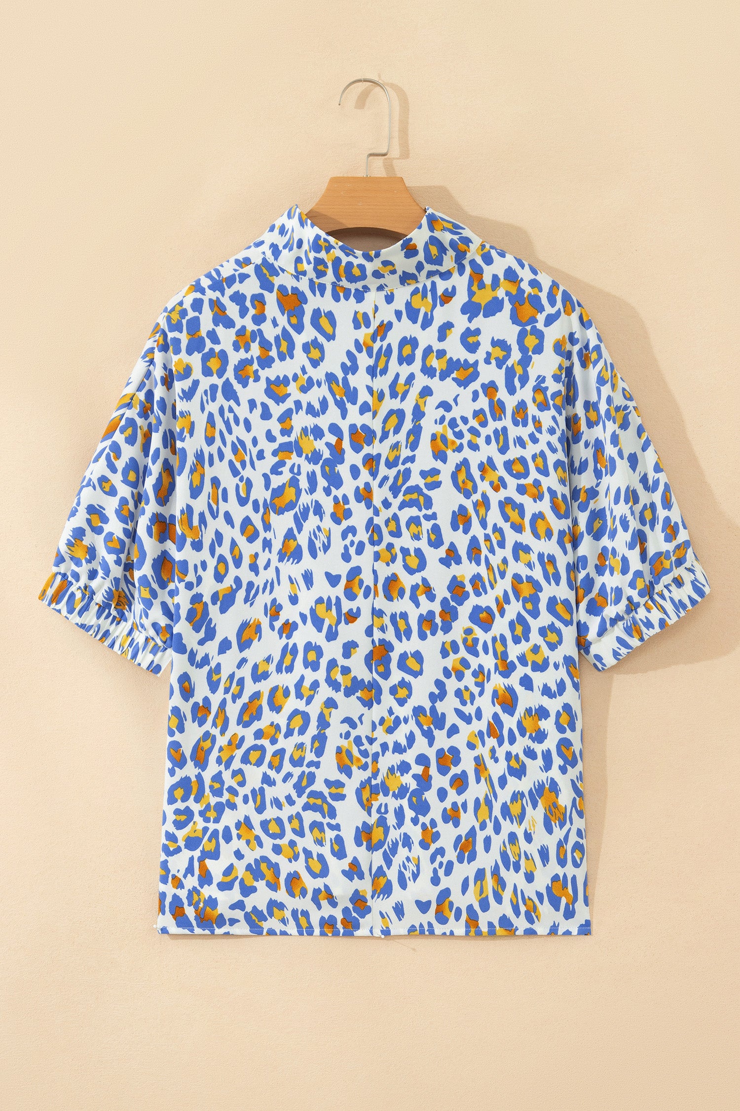 Leopard Contrast Striped V-Neck Loose Fit Blouse