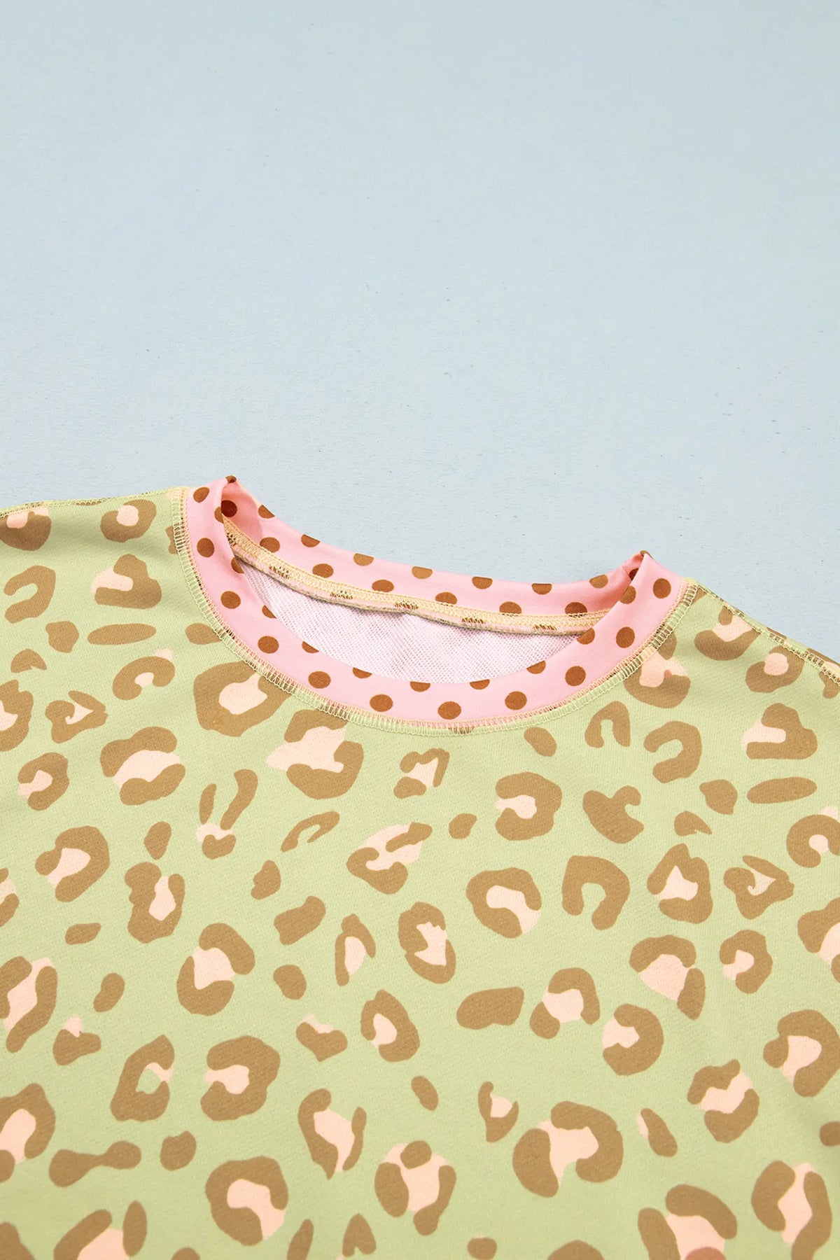 Leopard Polka Dot Colourblock Trim Long Sleeve Top – Khaki